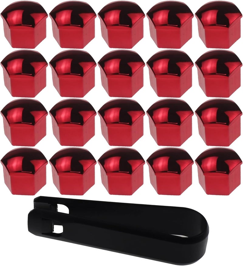 Nihfien 20 Pcs Wheel Lug Nut Covers, 19mm Universal Anti-Rust Car Tire Nut Caps, Hexagonal Plastic Tire Bolt Caps with Removal Tool (Red) - Image 1